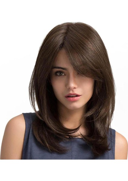 Kadın Orta Uzunlukta Peruk Kahverengi Sentetik Saç Bayan Kız Cosplay Parti Tam Peruk Hediye (Yurt Dışından)