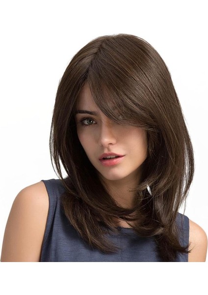 Kadın Orta Uzunlukta Peruk Kahverengi Sentetik Saç Bayan Kız Cosplay Parti Tam Peruk Hediye (Yurt Dışından) modelleri