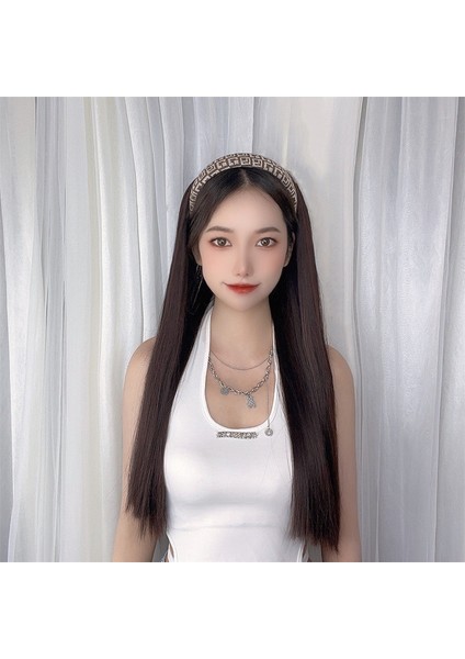 Peruk Kadın Retro Geniş Kenarlı Saç Bandı Tek Parça Uzun Saç Siyah Uzun Düz Peruk Sentetik Peruk (Yurt Dışından) fiyatları