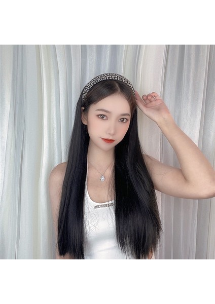 Peruk Kadın Retro Geniş Kenarlı Saç Bandı Tek Parça Uzun Saç Siyah Uzun Düz Peruk Sentetik Peruk (Yurt Dışından) fırsatları