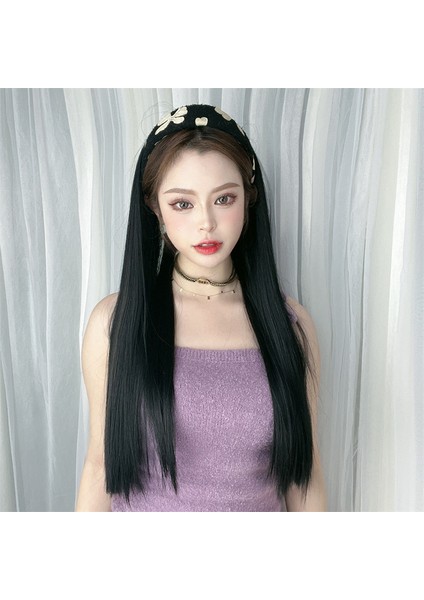 Peruk Kadın Siyah Uzun Düz Kafa Bandı Simülasyon Saç Tek Parça Yarım Başlık Peruk Seti Tek Parça (Yurt Dışından) fiyatları
