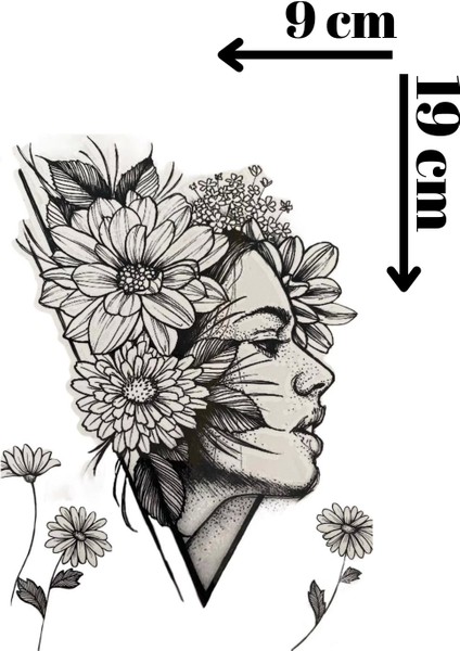 Geçici Kadın ve Çiçek Figürlü Dövme Tattoo