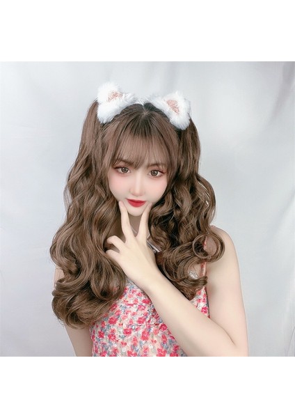 At Kuyruğu Peruk Kadın Klipsli Yüksek At Kuyruğu Uzun Kıvırcık Saç Büyük Dalga Kıvırcık Saç Çift At Kuyruğu Örgü Peruk (Yurt Dışından)