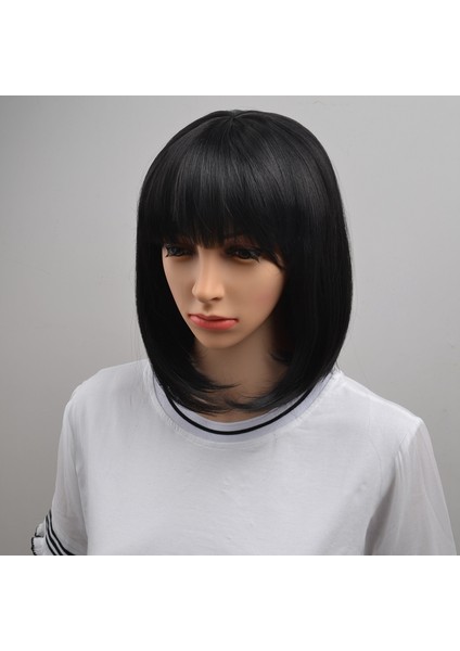 Doğal Kısa Düz Bob Peruk Sentetik Saç Kadınlar Için 40 cm Isıya Dayanıklı Kadın Saç Patlama ile Mapof Güzellik Kısa Qi Liu Saç Peruk (Yurt Dışından) fırsatları