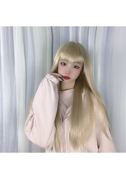 Japon Yumuşak Kız Peruk Kadın Uzun Düz Saç Bej Yüz Kırpma Kabarık Gerçekçi Kimyasal Fiber Peruk (Yurt Dışından) modelleri