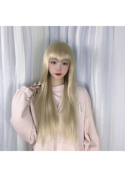 Japon Yumuşak Kız Peruk Kadın Uzun Düz Saç Bej Yüz Kırpma Kabarık Gerçekçi Kimyasal Fiber Peruk (Yurt Dışından) fırsatları