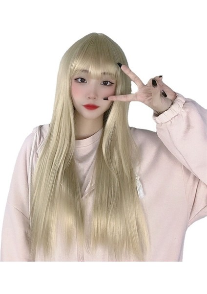 Japon Yumuşak Kız Peruk Kadın Uzun Düz Saç Bej Yüz Kırpma Kabarık Gerçekçi Kimyasal Fiber Peruk (Yurt Dışından) indirimleri