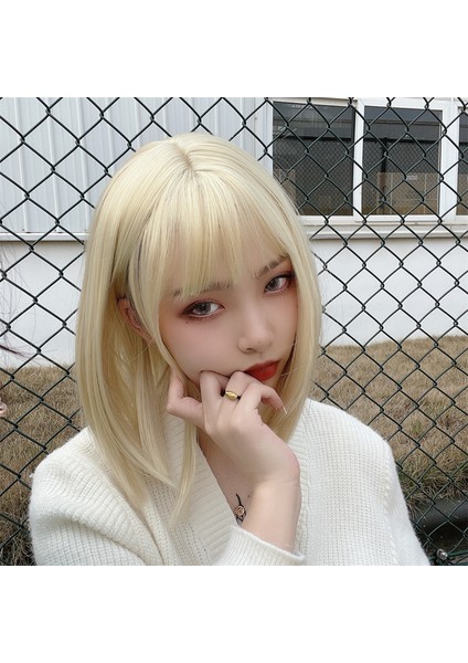 Peruk Kadın's Kısa Saç Açık Altın Günlük Lolita Kısa Düz Saç Bobo Kafa Japon Tarzı Yüz Onarım Sevimli Doğal Tam Kafa Peruk (Yurt Dışından) fırsatları