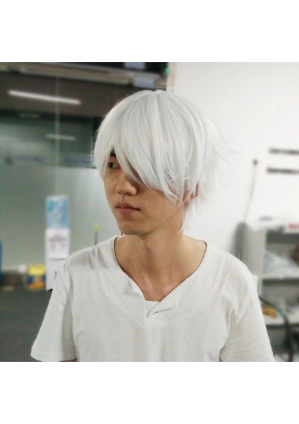 Cosplay Karakterleri Için Erkek Beyaz Peruk Düz Kısa Sentetik Peruklar (Yurt Dışından) indirimleri