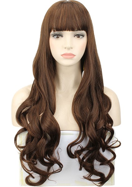 1722 Qi Bangs Kahverengi Uzun Kıvırcık Saç Büyük Dalga Kimyasal Fiber Peruk 65CM220G Peruk Kadın Üreticileri Renk Yapabilir (Yurt Dışından)