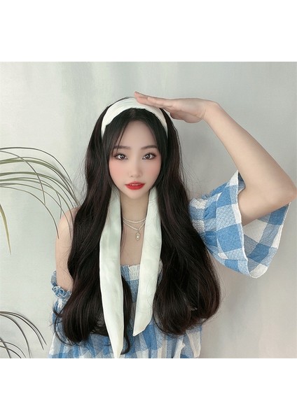 Jiangxi Nanchang Kafa Bandı Peruk Kadın Siyah Uzun Kıvırcık Saç Hızlı El Ipek Flama Kafa Bandı Büyük Dalga Yarım Başlık (Yurt Dışından) modelleri