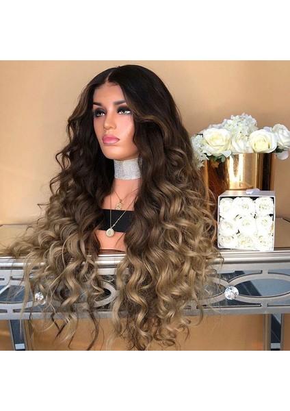 Nyt Kadın Degrade Siyah Kahverengi Uzun Kıvırcık Peruk Sentetik Dalgalı Saç Isıya Dayanıklı Peruk (Yurt Dışından) modelleri