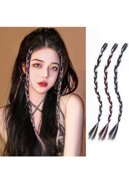 Peruk Örgü Y2G Kadın Yüksek At Kuyruğu Tatlı Serin Sıcak Kız Vurgu Boyalı Doğal Büküm Örgü Asılı Kulak Boyalı Boks Örgü Peruk Seti (Yurt Dışından)