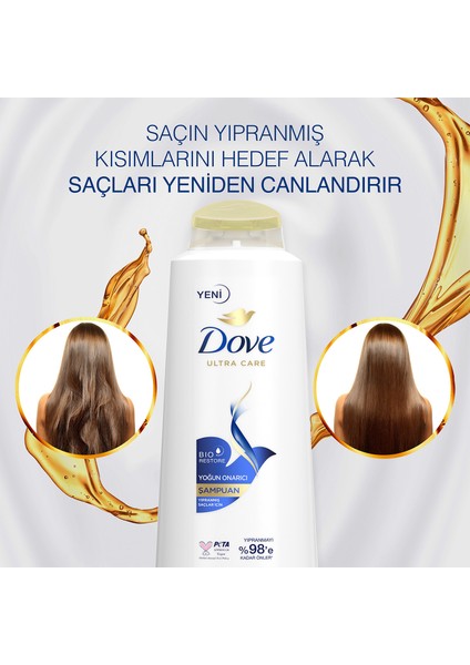 Ultra Care Saç Bakım Şampuanı Yoğun Onarıcı Yıpranmış Saçlar İçin 600 ml x3