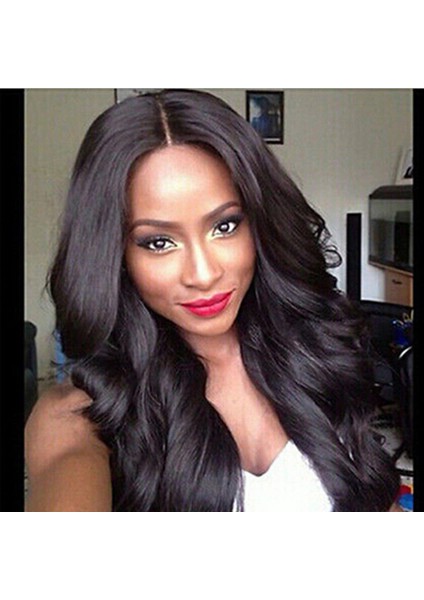 Avrupa ve Amerikan Tarzı Peruk Orta Uzunlukta Uzun Kıvırcık Saç Siyah Kadın Yüksek Sıcaklık Fiber Kafa Kapağı Afrika Siyah Büyük Dalga Düz Saç Fabrika (Yurt Dışından)