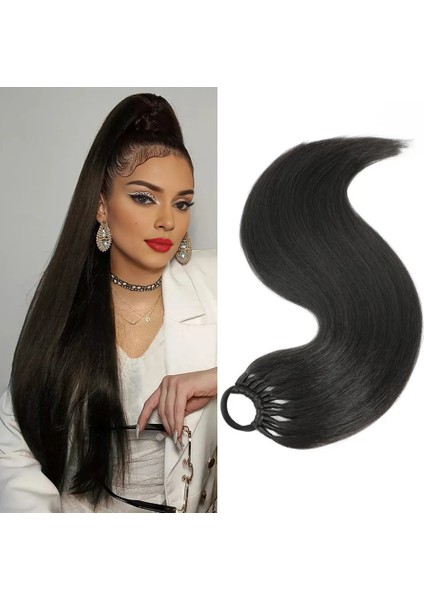 Peruk At Kuyruğu Uzunluğu 60 cm Düz Saç Sentetik At Kuyruğu Saç Uzatma Yüksek Sıcaklık Fiber Kadın At Kuyruğu Sahte Örgü (Yurt Dışından)