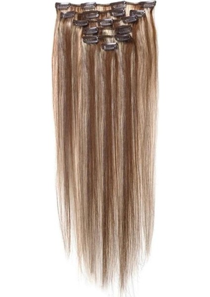 Kadın Insan Saç Klipsli Saç Uzantıları 7 Adet 70G 20 Inç Deve-Kahverengi + Altın-Kahverengi (Yurt Dışından)