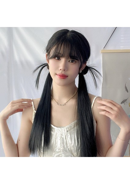 Önerilen Peruk Kadın Tatlı Uzun Düz Daze Saç Düşük Kravat Çift At Kuyruğu Simülasyon Saç (Yurt Dışından) fırsatları