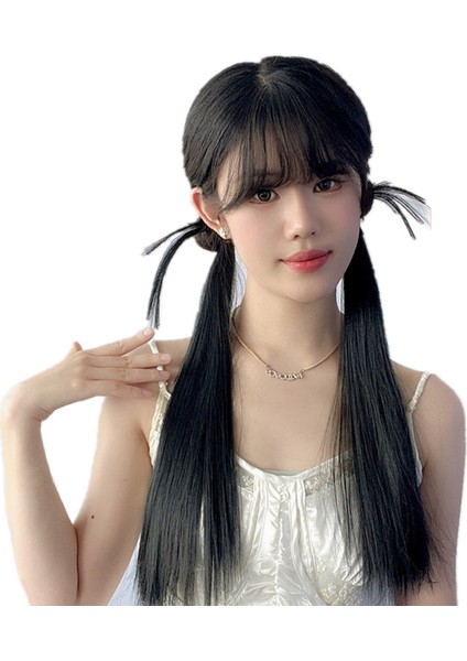 Önerilen Peruk Kadın Tatlı Uzun Düz Daze Saç Düşük Kravat Çift At Kuyruğu Simülasyon Saç (Yurt Dışından) indirimleri