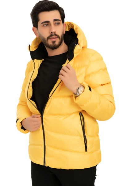 Erkek Sarı Kapüşonlu Içi Polarlı Su ve Rüzgara Dayanıklı Şişme Mont Parka fiyatları