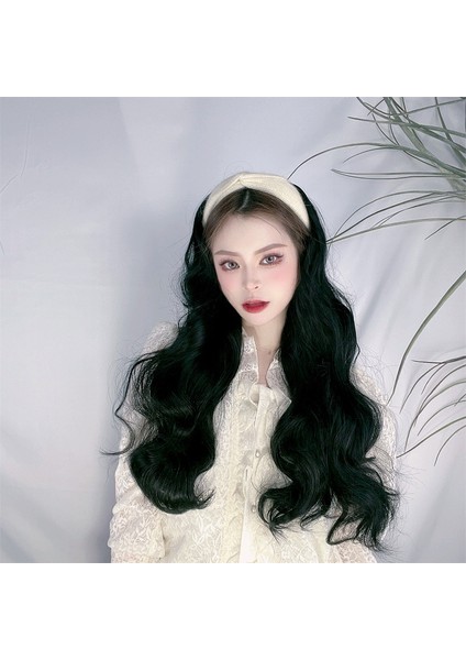 Peruk Kadın Uzun Saç Tembel Kafa Bandı Yarım Başlık Uzun Kıvırcık Saç Tek Parça Dikişsiz Büyük Dalga Peruk Kılıfı (Yurt Dışından) modelleri
