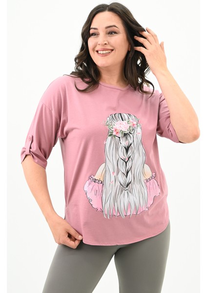 Kadın Büyük Beden Düşük Omuz Oversize T-Shirt 1773-1-24
