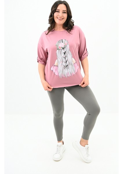 Kadın Büyük Beden Düşük Omuz Oversize T-Shirt 1773-1-24