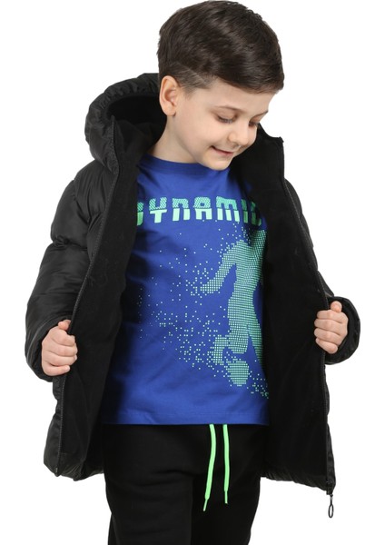 Erkek Çocuk Siyah Kapüşonlu Polarlı Su ve Rüzgar Geçirmez Şişme Mont fiyatları