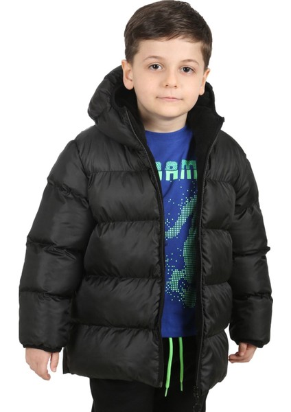 Erkek Çocuk Siyah Kapüşonlu Polarlı Su ve Rüzgar Geçirmez Şişme Mont fırsatları