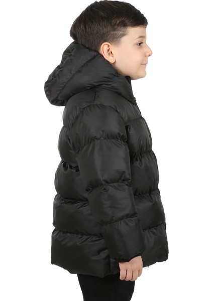 Erkek Çocuk Siyah Kapüşonlu Polarlı Su ve Rüzgar Geçirmez Şişme Mont indirimleri