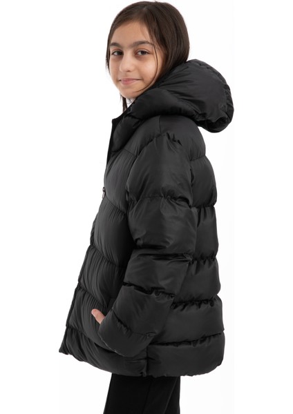 Kız Çocuk Siyah Polarlı Şişme Mont Su ve Rüzgar Koruması modelleri