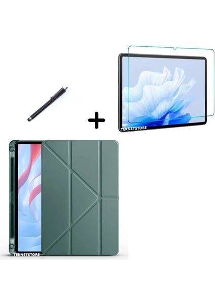 Honor Pad X9 11.5 Inç Uyumlu Kalem Bölmeli Standlı Silikon Kılıf + Ekran Koruyucu + Kalem 3'lü Set