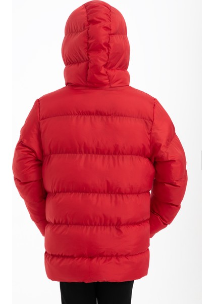 Kız Çocuk Kırmızı Su ve Rüzgara Dayanıklı Kapüşonlu Şişme Mont fırsatları