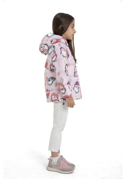 Kız Çocuk Içi Polarlı Kapüşonlu Penguen Şeker Desenli Şişme Mont fırsatları