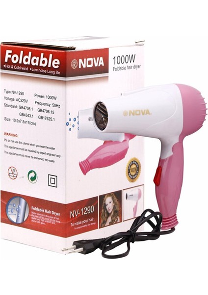 Elektrikli Katlanabilir Nova Mini Saç Kurutma Makinesi 1000 Watt NV-1290 (Yurt Dışından)