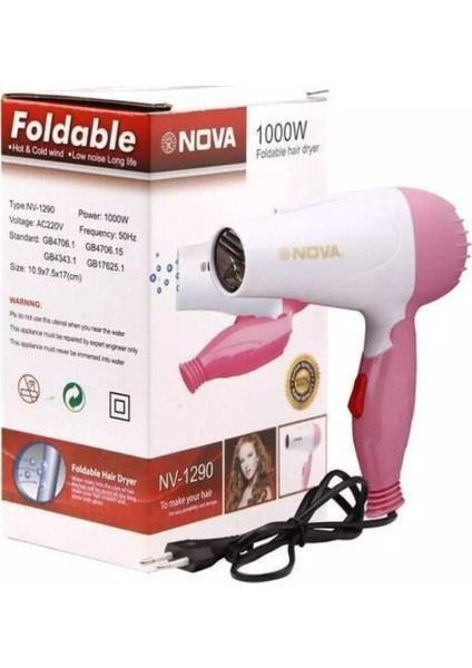 Nova 1000W Profesyonel Katlanabilir Mini Saç Kurutma Makinesi NV-1290 Orijinal (Yurt Dışından)