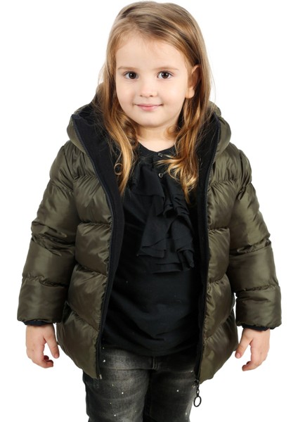 Kız Çocuk Haki İçi Polarlı Kapüşonlu Su ve Rüzgara Dayanıklı Şişme Mont modelleri