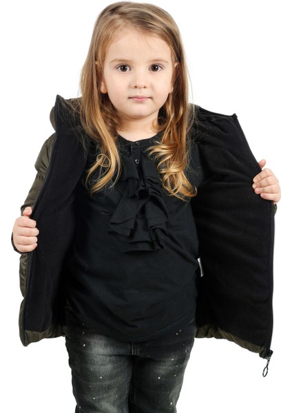 Kız Çocuk Haki İçi Polarlı Kapüşonlu Su ve Rüzgara Dayanıklı Şişme Mont fırsatları