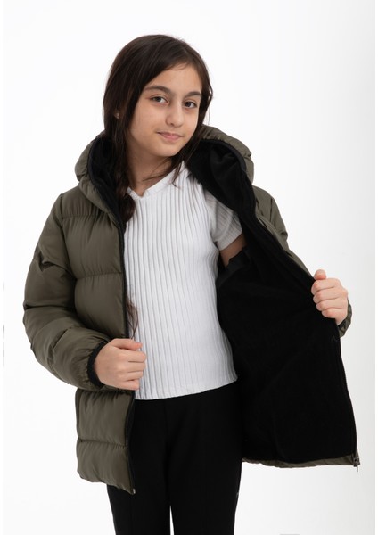 Kız Çocuk Haki Renkli Kapüşonlu Su ve Rüzgar Geçirmez Şişme Mont fiyatları