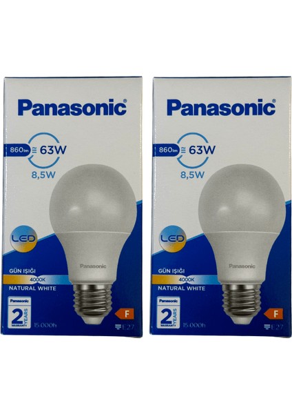 8,5W (63W) 4000K (Günışığı) E27 Duylu LED Ampul (2 Adet)