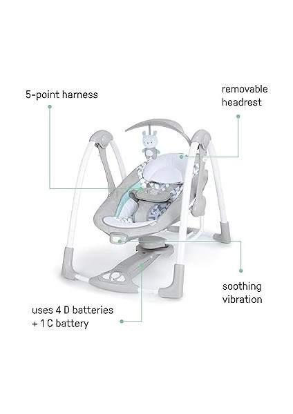 Ingenuity Convertme 2'si 1 Arada Kompakt Taşınabilir Bebek Salıncağı ve Bebek Koltuğu, Akülü Titreş fiyatları