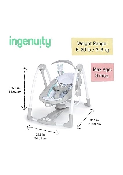 Ingenuity Convertme 2'si 1 Arada Kompakt Taşınabilir Bebek Salıncağı ve Bebek Koltuğu, Akülü Titreş fırsatları