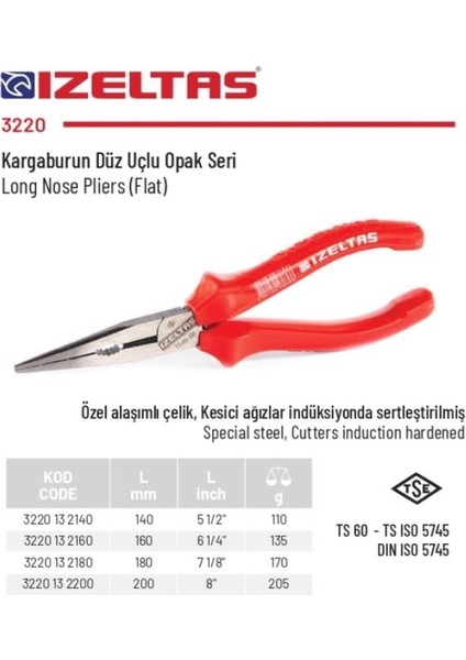 Izeltaş 180 mm Kargaburun Düz Uçlu Opak Seri 3220 13 2180