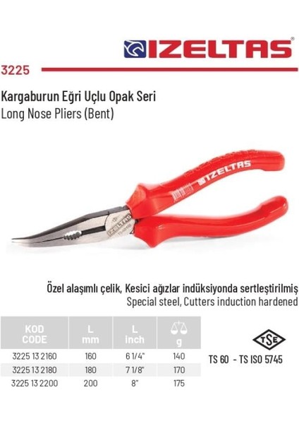 Izeltaş 180 mm Kargaburun Eğri Uçlu Opak Seri 3225 13 2180