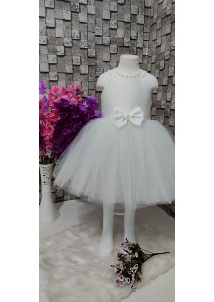 Beyaz Sırt Detaylı Abiye & Doğum Günü Parti Elbisesi Mezuniyet Elbisesi