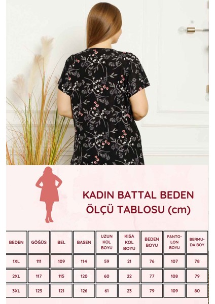 Kadın Siyah Bahar Dalı Kısa Kollu Dantelli V Yaka Büyük Beden Bermuda Pijama Takımı EDY2707B-S