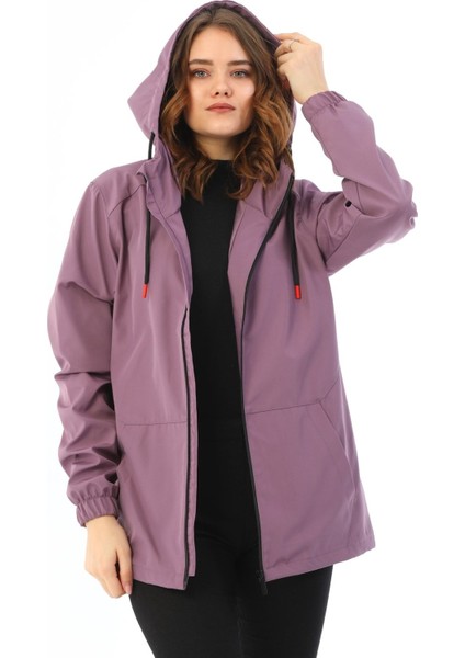 Kadın Mürdüm Içi Astarlı Su Geçirmez ve Rüzgara Dayanıklı Kapüşonlu Iç Cepli Yağmurluk - Rüzgarlık fırsatları