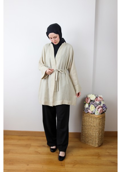 Ham Keten Seyyar Ince Kemerli Kimono