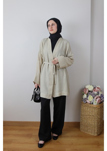 Ham Keten Seyyar Ince Kemerli Kimono