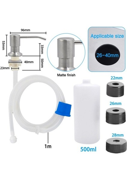 500ML Gümüş Set-Mutfak Lavabo Sıvı Sabunluk Pompası Paslanmaz Çelik 500ML Sıvı Sabun Şişesi Lavabo Montaj El Basınçlı Sabunluk Şişesi (Yurt Dışından)
